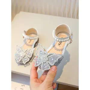 Toddler Girls Fashion Princess Shoes, Soft Sole Sandals with Rhinestones and Bowknots, Cute Ballet Slippers for Dance Parties, Soft Soled Shoes