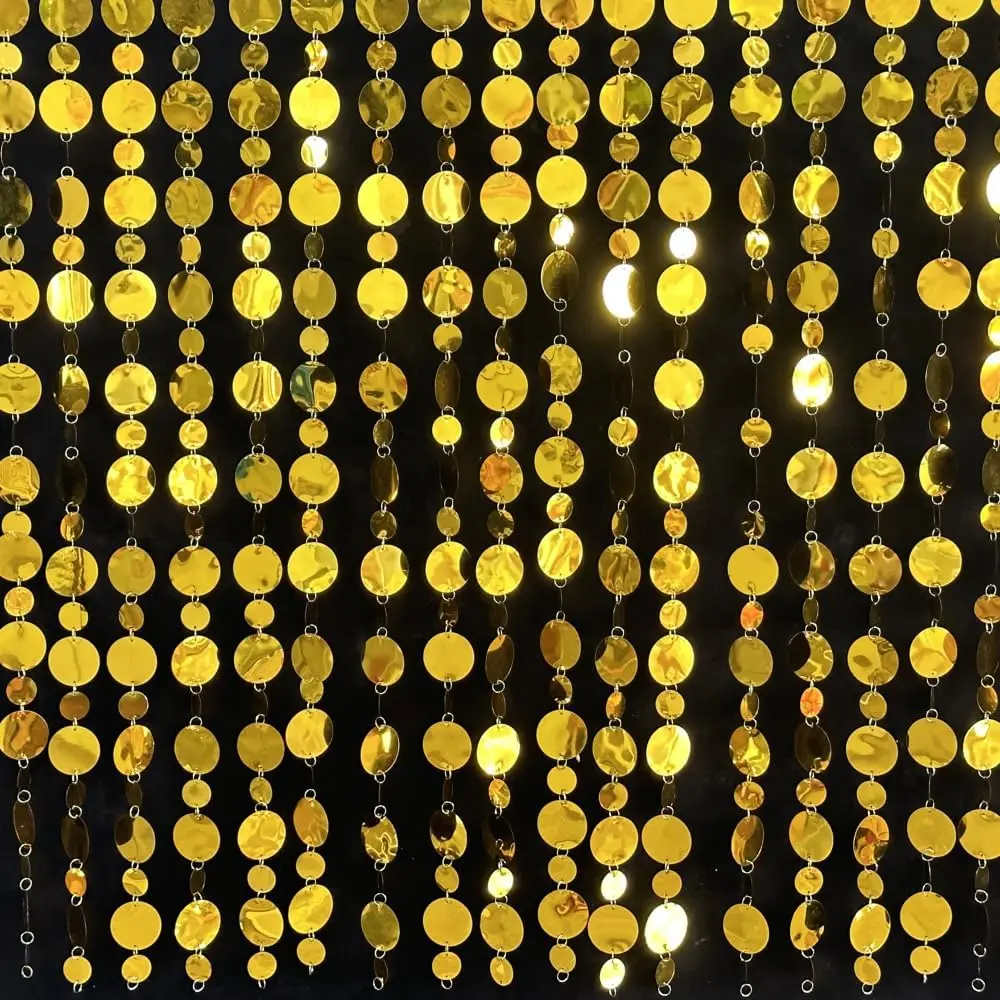 20-Pack Decorative Gold Shimmer Plastic Steel Corded Wall Backdrop - Double-Sided Reusable Sequin Circle Dots Garland, 39in Festive Decor for Wedding, DIY the Length Disco Party Supplies