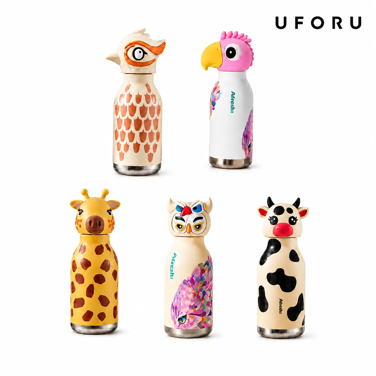 UFORU Cute Animal Insulated Tumbler with Straw, Leakproof 316 Stainless Steel Vacuum Flask Featuring a Unique Animal-Shaped Design for School, Work, Travel and Everyday Use