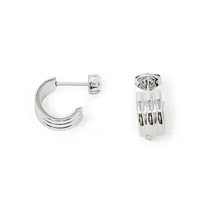 POWERBEADS BY JEN Women's Non-Tarnish Stainless Steel Small Grooved Huggie Hoop Earrings for Female