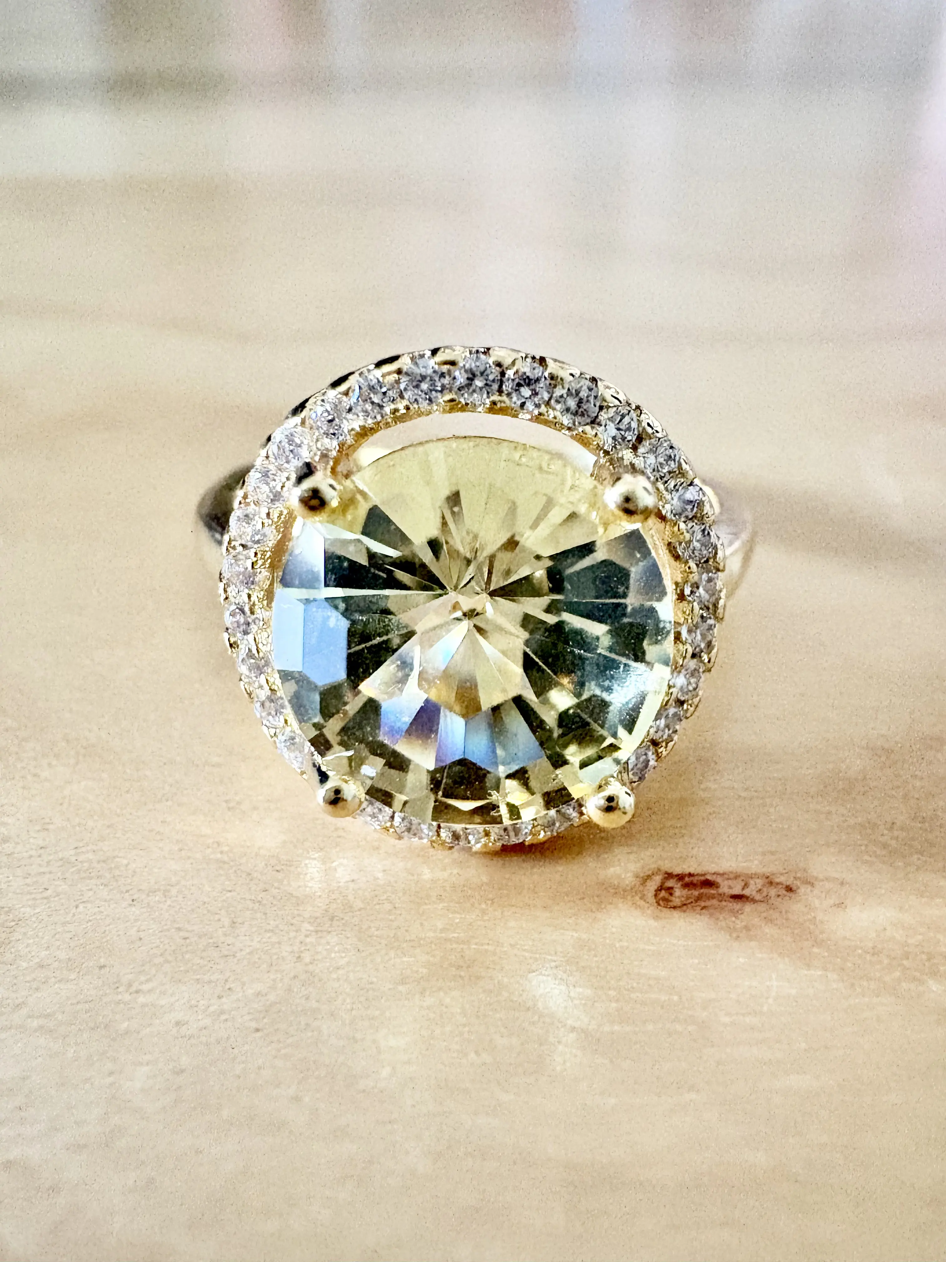 Solar Aura Yellow Crystal Plated Halo Ring