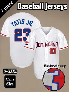 Dominican #23 Classic Baseball Jersey with Embroidery, Short Sleeve V-Neck Sports Button-Up for Casual Wear, Ideal for Outdoor and Streetwear