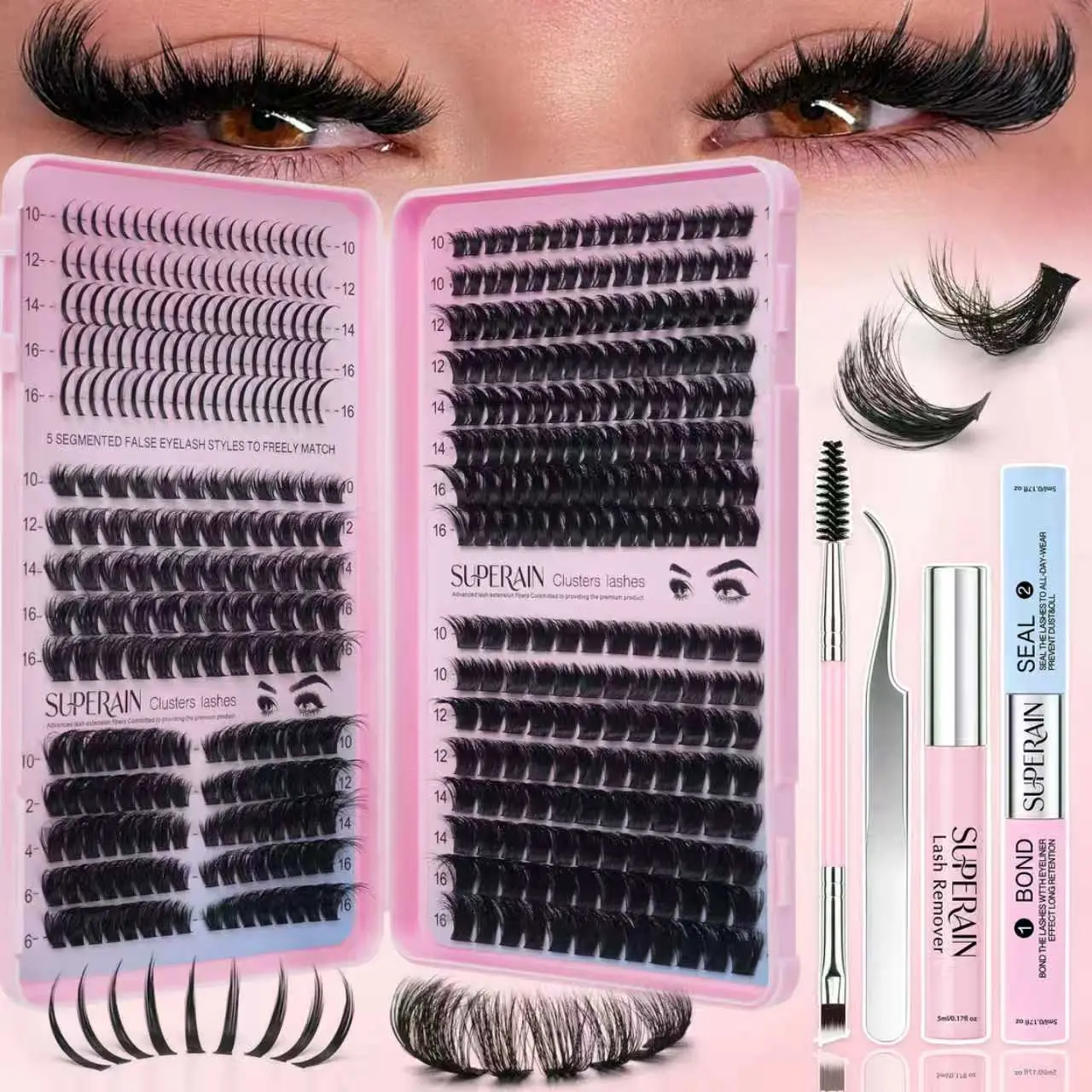 408pcs DIY Cluster Eyelash Extension Kit Cosmetic, Fluffy Thick Soft Lightweight Cluster Fake Eyelashes， Large Capacity Lash Extension Kit Lash ClustersWispy False Lashes with Bond Seal Glue, Lash Remover and Tweezers high capacity Makeup