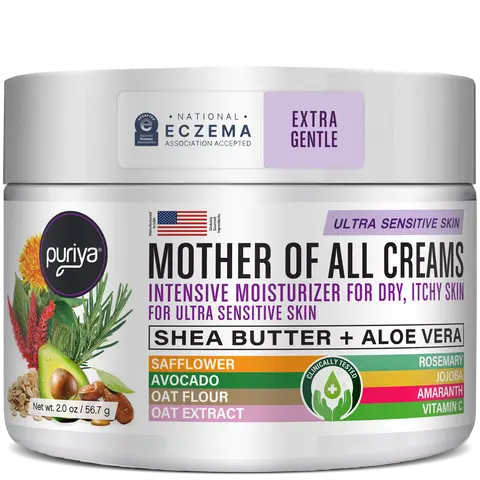 Puriya Mother of All Creams Ultra Sensitive Skin Variant - Gentle Plant-Based Moisturizer with Shea Butter & Aloe Vera - Hydrating for Dry Itchy Skin - US Made - 127.5 g