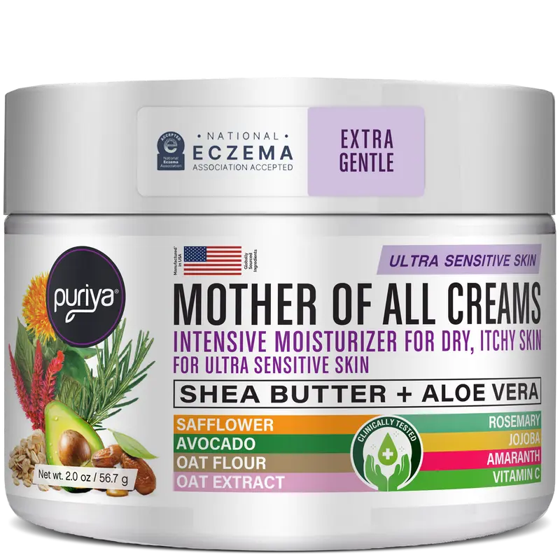 Puriya Mother of All Creams Ultra Sensitive Skin Variant - Gentle Plant-Based Moisturizer with Shea Butter & Aloe Vera - Hydrating for Dry Itchy Skin - US Made - 127.5 g