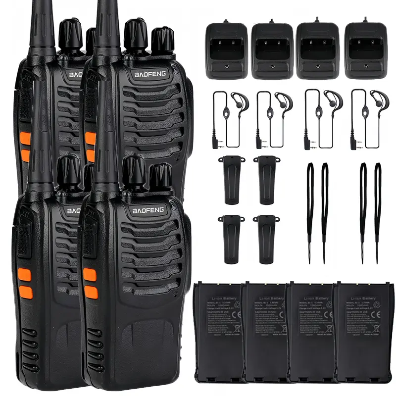 Baofeng 4Pcs BF-888S Walkie Talkies - UHF 400-470MHz Long Range 2-Way Ham Radio Transceivers for Hunting, Hotel Use