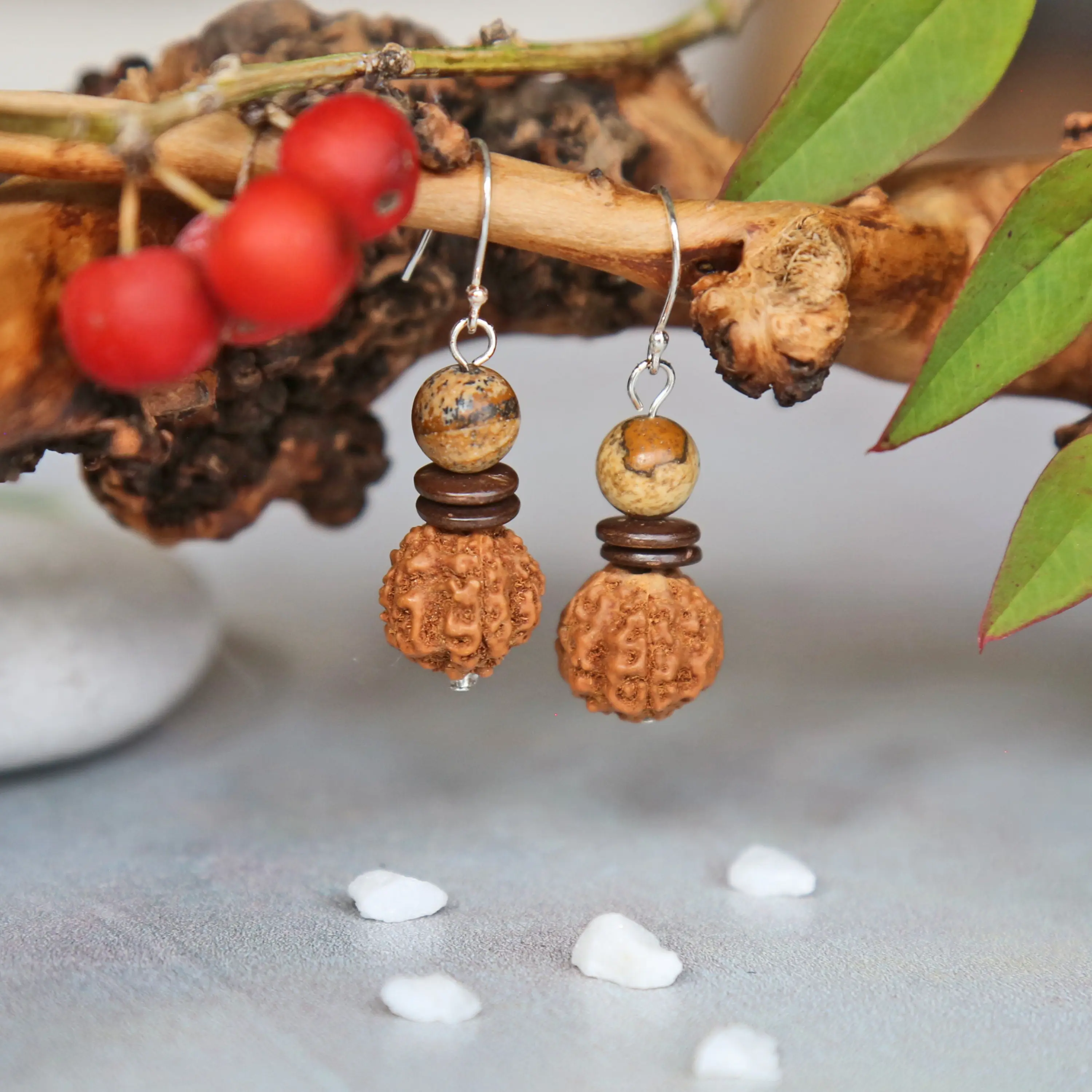 Rudraksha Drop Down Earrings. Rudraksha Dangle Earrings. Yoga Earrings. Nature Jewelry. Indian Bead Jewelry. Prayer Earrings. Boho Earrings.