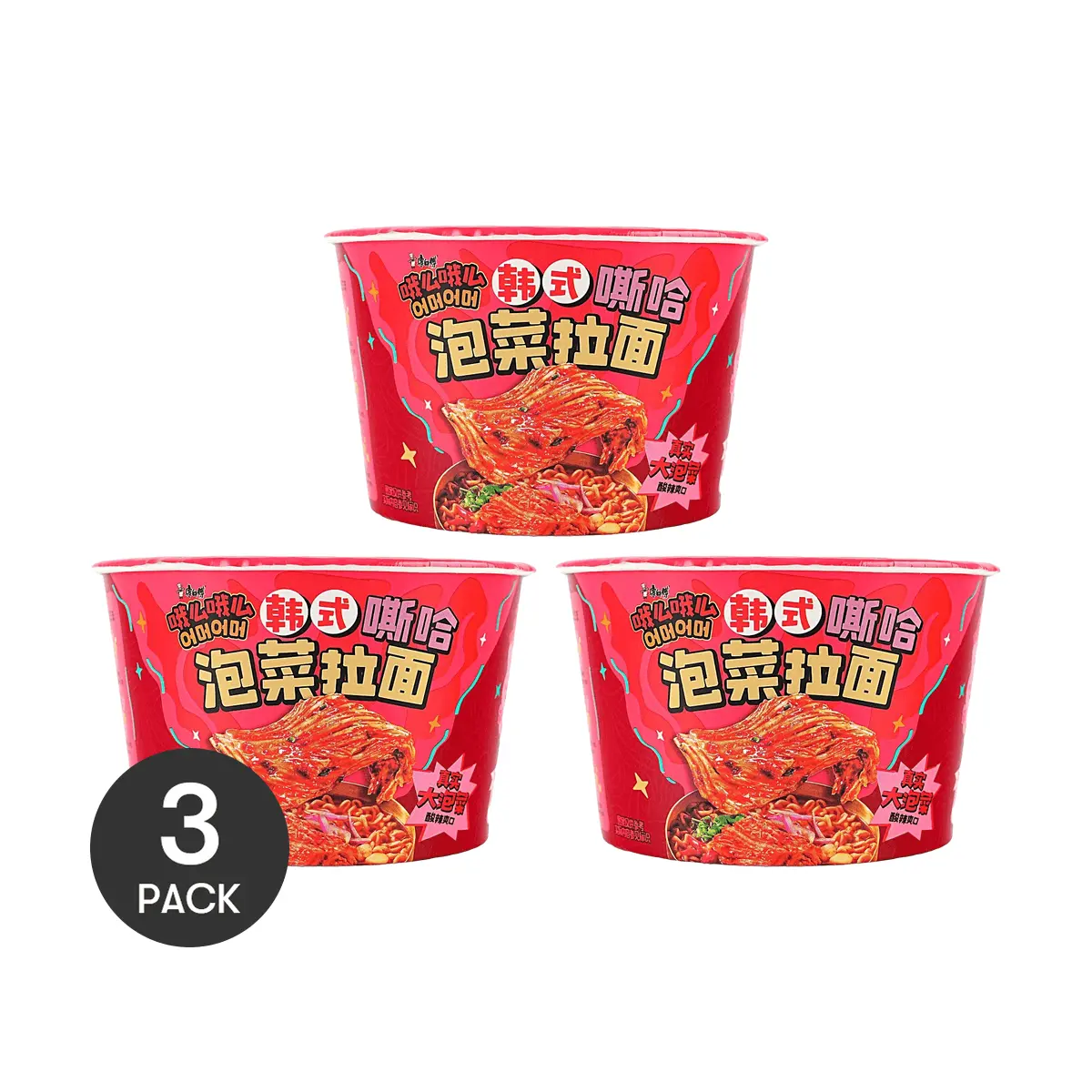 3 Pack MASTER KONG Kimchi Ramen Instant Noodles - Korean Style Spicy Soup, 120g Per Cup