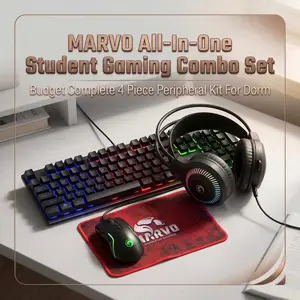 E-Sports Wired 4-Piece Gaming Set, 104 Key Three Color Light Keyboard, 7 Color Backlit 6D Gaming Mouse,Stable Glide Mouse Pad,50mm RGB Gaming Headphone with Omni Mic for PC Console Gaming
