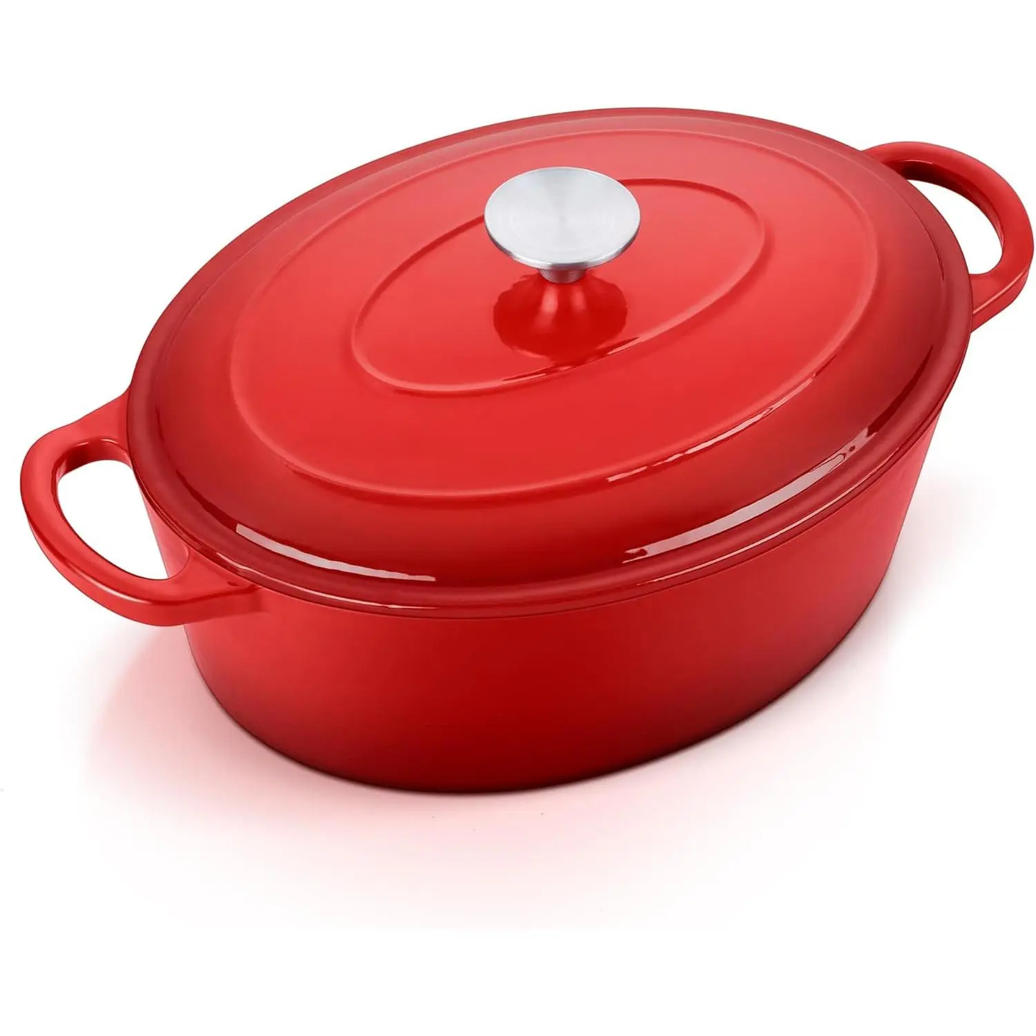 7QT Oval Enameled Cast Iron Dutch Oven Pot with Lid - Nonstick, Non-Toxic, Easy-Clean Cookware with Dual Handles, Ideal for Sourdough Bread Baking, Camping Gas Stove Use (Red)