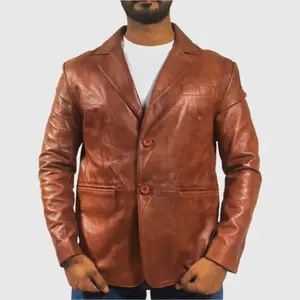 Men’s Slim-Fit Brown Leather Blazer – Genuine Lambskin Fashion Sport Coat