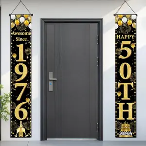 50th Birthday Decorations Men Women - Black Gold Awesome Since 1976 Door Banner Outdoor Banners Porch Wall Decor Backdrop For Her Him 50 Year Old Indoor Outdoor Party Supplies