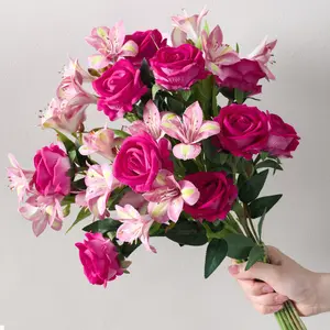 Ivydale 14-Piece Real Touch Silk Artificial Flowers Set - Fake Roses & Lilies for Vase Room Decor, Women's Gifts