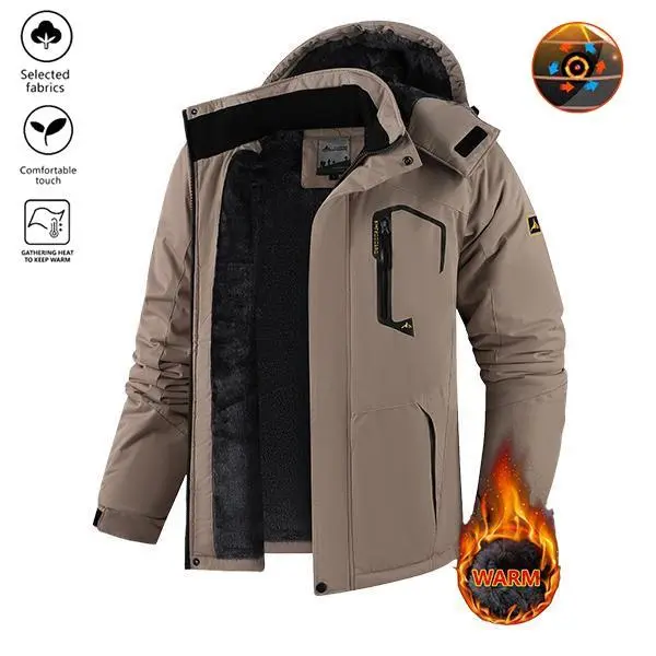 Men's Winter Snow Jacket Warm Fleece Lining Waterproof Windproof Hooded Thermal Outdoor Coat Thick Sports Hiking Jogging Camping Fishing Mountaineering Travel Ski Snowboard Casual Windbreaker Jacket collar coat
