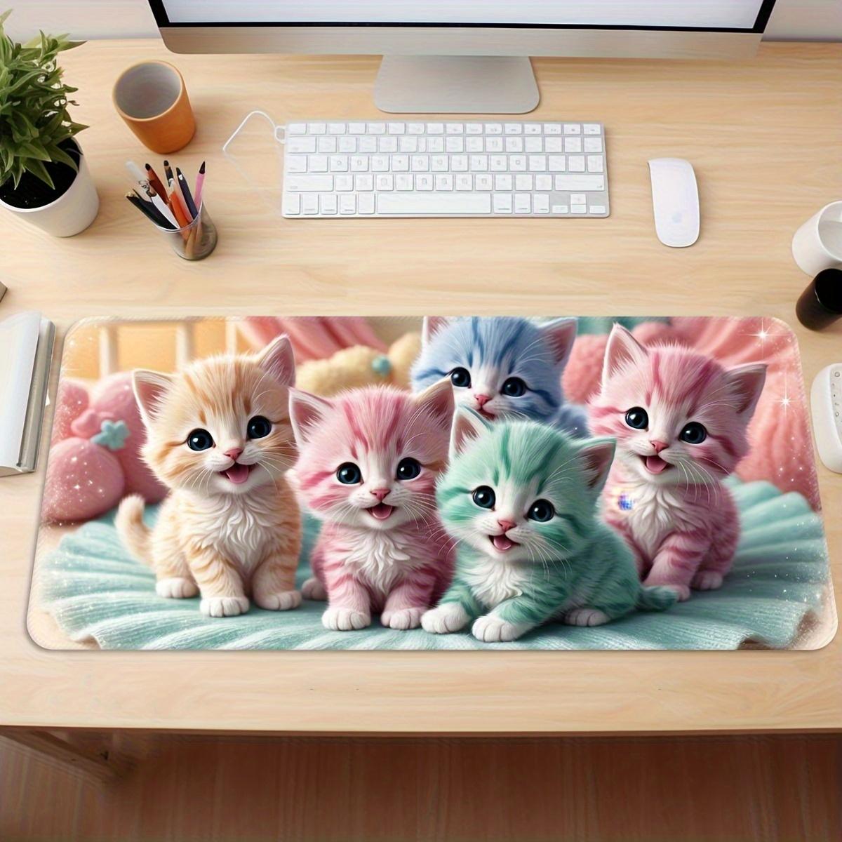 Colorful Kittens Large Gaming Mouse Pad & Desk Mat - Oversized Extended Thickened Non-Slip Rubber Base with Precision Hemming, Washable Cute Cartoon Kitten Design for Office & Gaming Setup, Rectangular Desk Accessory Gift