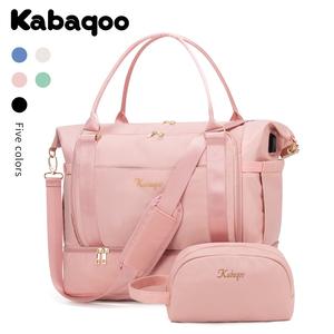 Kabaqoo Women's 35L 18.5" Flight Approved Personal Item Carry On Bag for Airplanes, Compact Organizer Weekender Overnight Duffel with Shoe Compartment, Toiletry Bag, Wet Pocket, Waterproof Design, USB Charging Port
