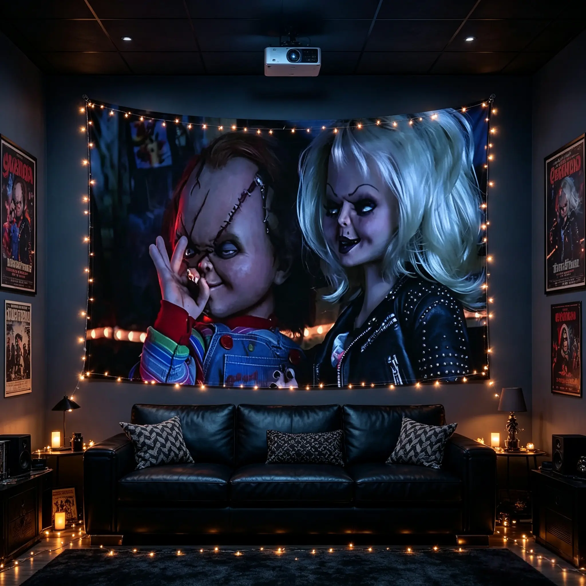 Tapestry Bride of Chucky Inspired Tapestry - High-End Print Wall Hanging with Chucky & Tiffany Horror Art Design, Perfect for Living Room, Bedroom, Office Decor Unique Gift Idea for Halloween or Horror Fans, Party Decoration Dark Ae Boho Shabby Chtapestry