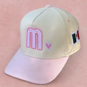 Mexico National Baseball Hat Adjustable with Pink Heart and Flag Design