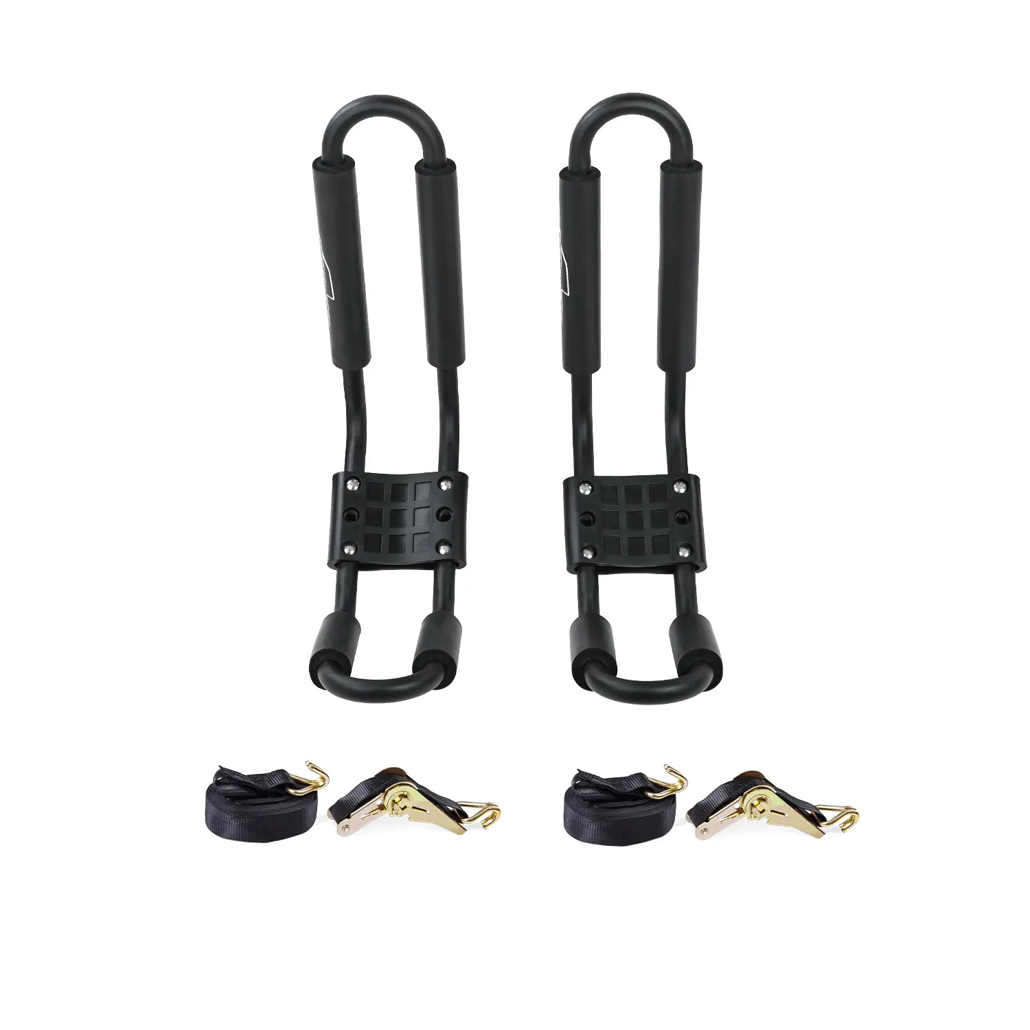 AA-Racks J-Bar Rack for Kayak Carrier Canoe Boat Paddle Board Surfboard Roof Top Mount on Car SUV Truck Crossbar with 16 Ft Ratchet Lashing Straps