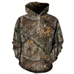 Men's Camouflage Tree & Leaf Print Hoodie - Outdoor Style Sweatshirt Menswear Tops
