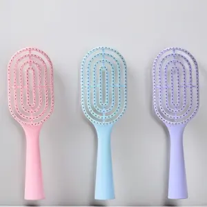 Portable Hollow Bone Comb, Macaron Puff High Volume Curl Styling Brush, Massage Rib Comb Standing Up Hollow Design