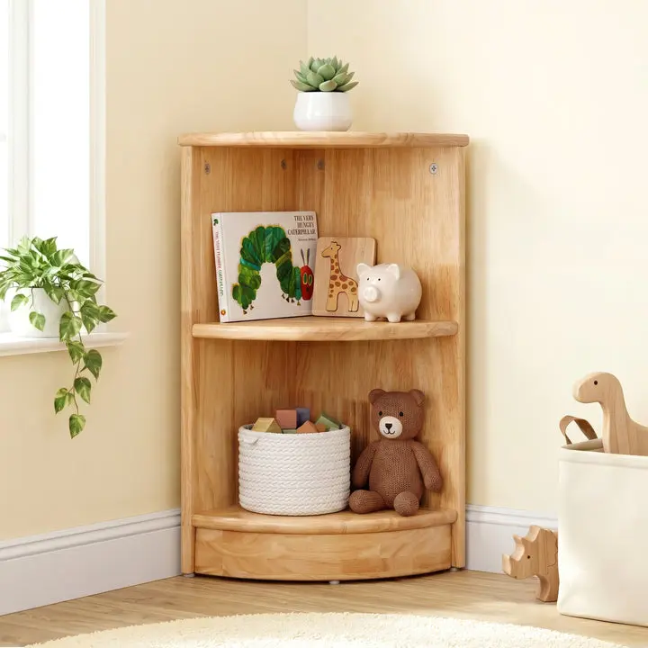 OOOK Rubber Wood 2-Tier Corner Cabinet, Indoor Living Room Storage Cupboard