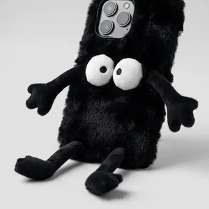 Plush briquettes  Soft Plush Phone Case For iPhone 17 16 15 11 12 13 14 Pro XR X Xs Max mini 7 8 6 6s Plus MAX 3D Fur Back Cover