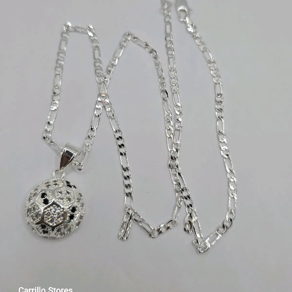 Soccer ball necklace figaro style SILVER-PLATED 22"inches with store's
