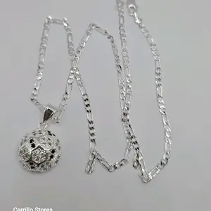 Soccer ball necklace figaro style SILVER-PLATED 22"inches with store's