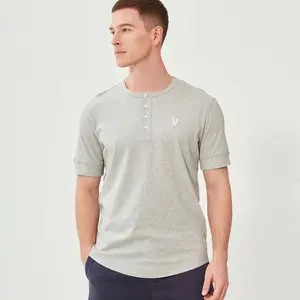 VarietyAthletics Mens Soft Pima Cotton Elastic Sleeve Cuff Classic Henley T-Shirt Menswear Top Casual Crewneck Shortsleeve Embroidered Logo