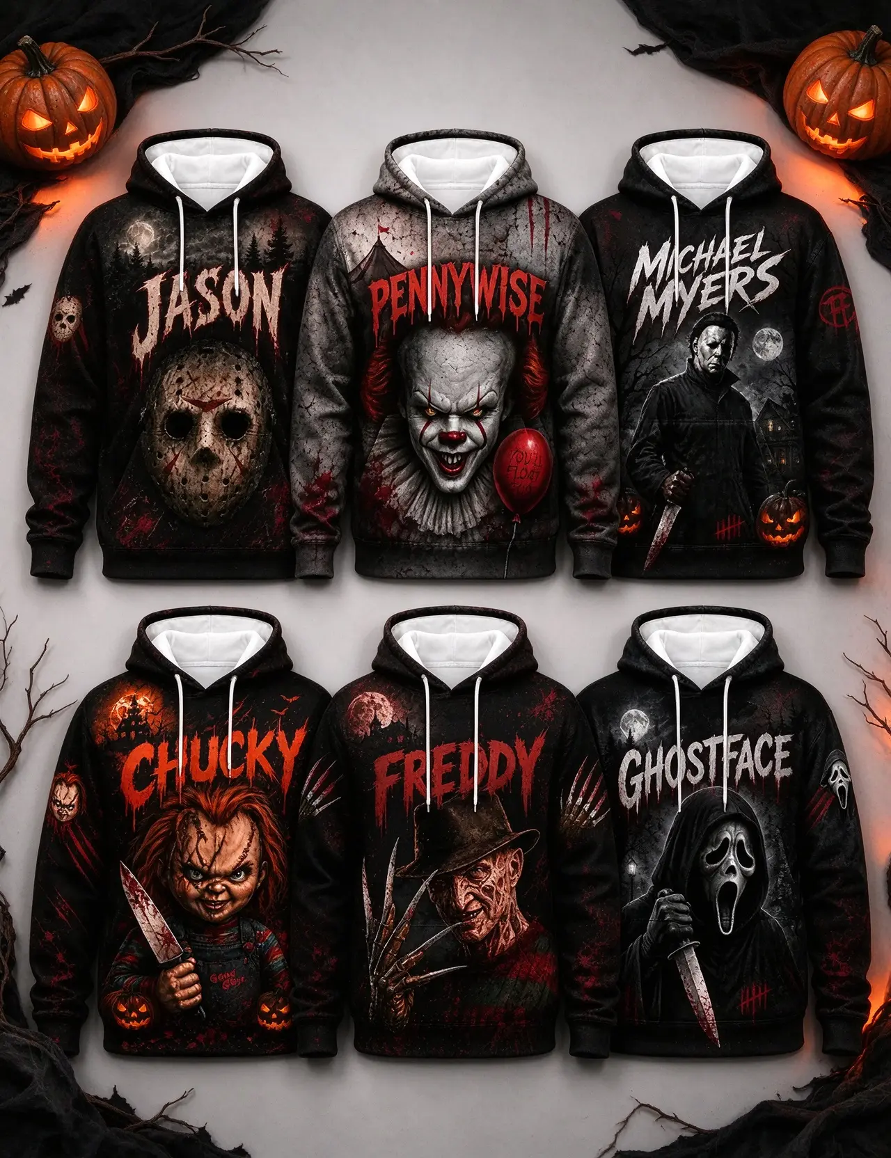 Unisex Halloween 3D Print Pullover Hoodie, Scary Mask Graphic Long Sleeve Fleece Sweatshirt, Gothic Spooky Fall Streetwear Top for Men Women Halloween Party