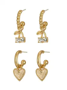 【Hoop Earrings】Gold Mini Dangle Huggie Earrings for Women, Dainty Small Hoop Earrings with Charm Drop, Heart Shape Earrings, Jewelry Gift for Women Ladies