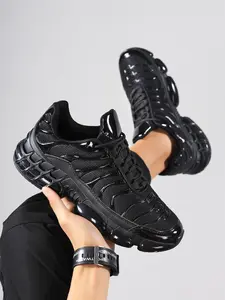 Men's Casual Patchwork Sneakers, Breathable Textile Upper, PVC Sole, All-Season Wear, Trendy Design, Fashionable Casual Sneakers, Unisex Outdoor Shoes, Thick Sole Sneakers, Thick Soled Sneakers, Trendy Walking Sneakers