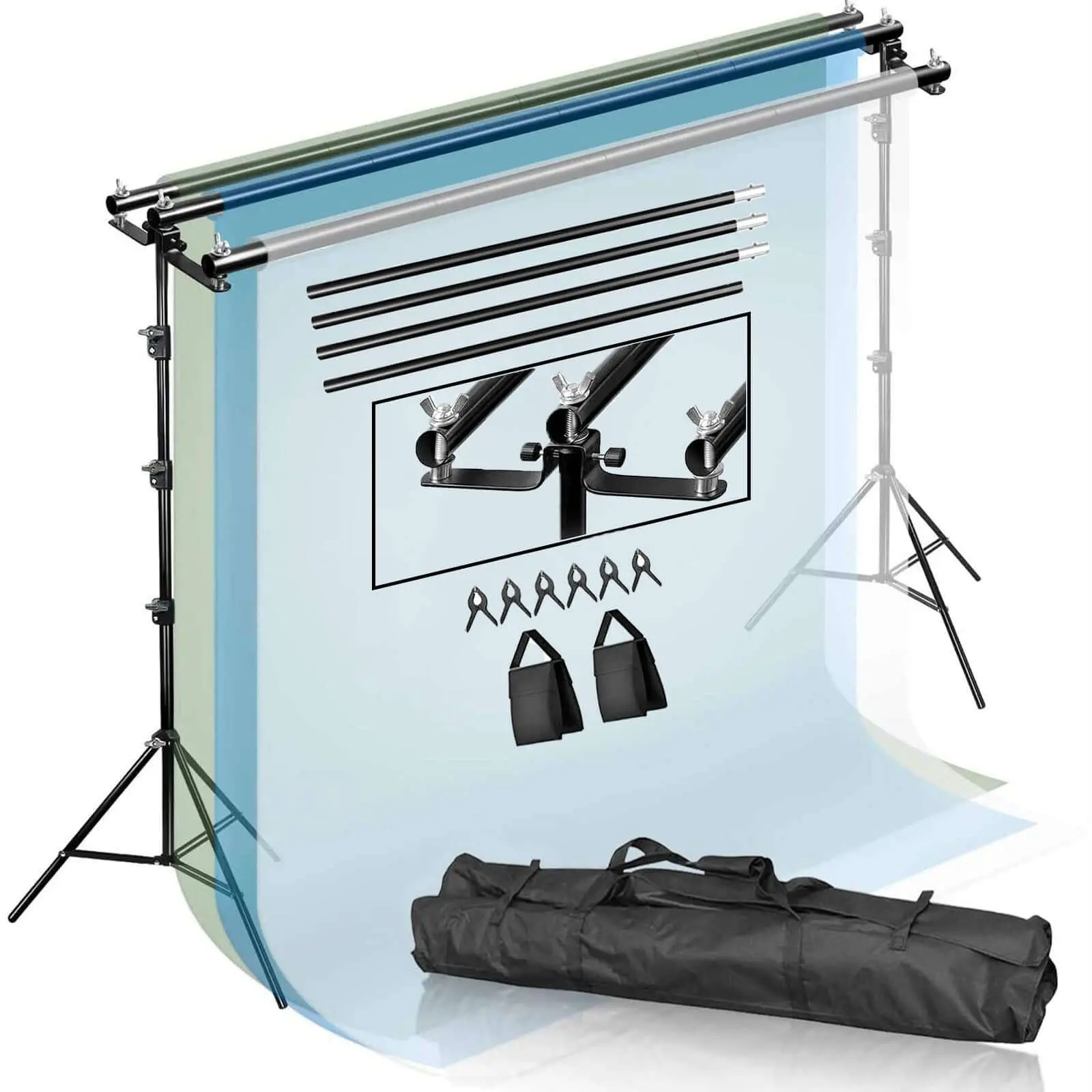 Metal Triple Crossbar Adjustable Pipe and Drape Kit, 8ftX10ft Photo Backdrop Set for Instagram Creators, Light Weight Easy-to-Use Simple Photography Background Supplies (Cameras & Photography Accessories)