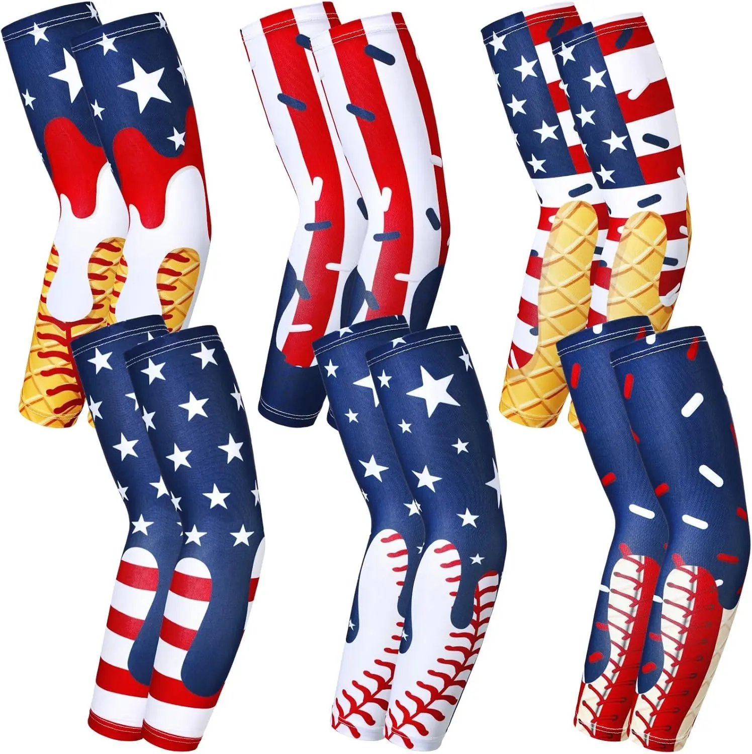 6 Pair Baseball Arm Sleeve for Youth Kid, Compression Basketball Football Arm Sleeve Boy UV Protection Sport Gift