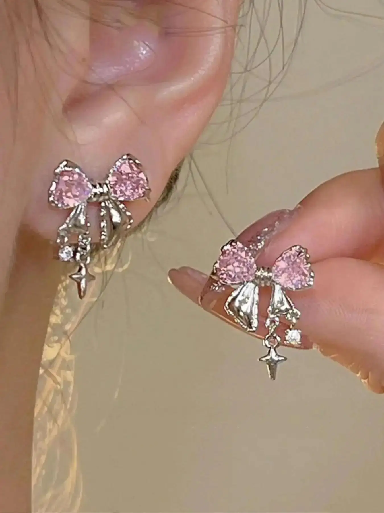 Rhinestone Bow Decor Dangle Earrings, Statement for Women, Gifts Girlfriend, Fashionable Ear Piercing Jewelry Girls, Casual Party, Daily Trendy All-match Exquisite Birthday Gift Elegant Classy Chic Fit