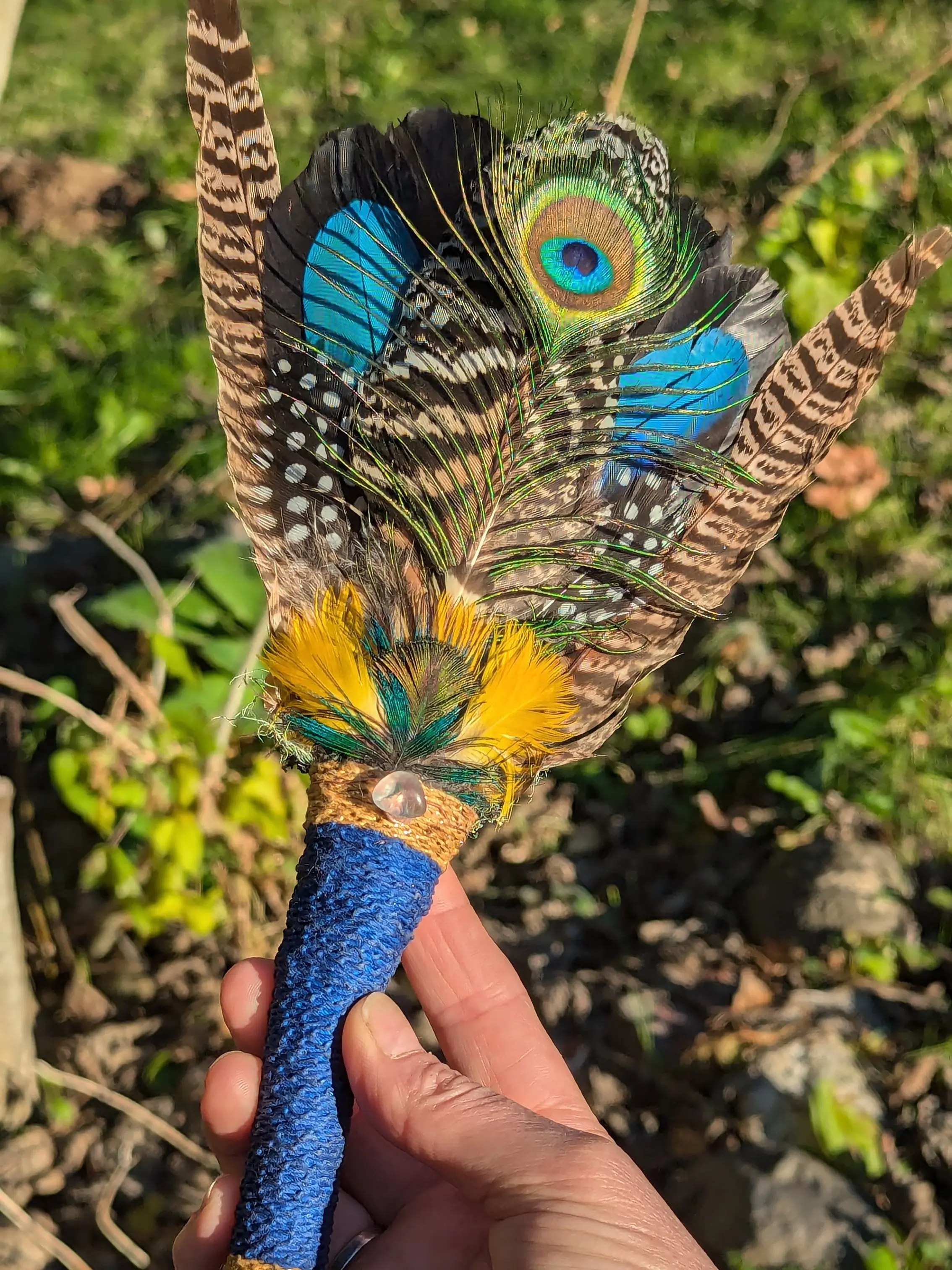 Handmade Feather Fan with Reclaimed Materials - Eco-Friendly Decor, Unique Design, Artisan Craftsmanship, Perfect for Home Decor - Nature