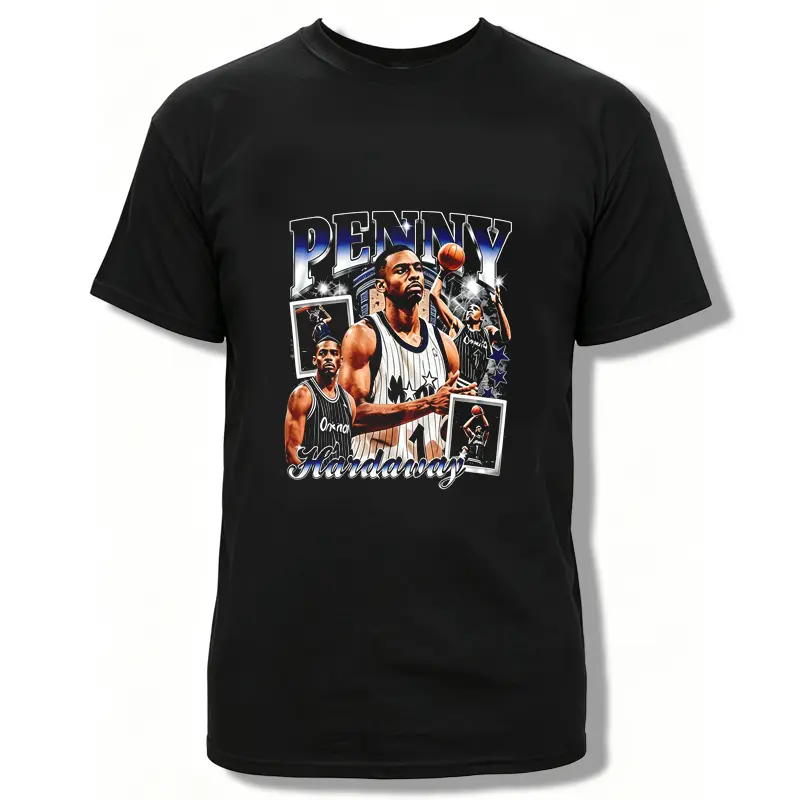 Men's Vintage Penny Hardaway Orlando Magic Retro Graphic Basketball Star T-Shirt - Oversized Cotton Shortsleeve Streetwear, Sports Fashion Top for Jeans Pairing, Aesthetic, Golden, Menswear, Soft, Iconic Print, Tshirt, Casual Wear