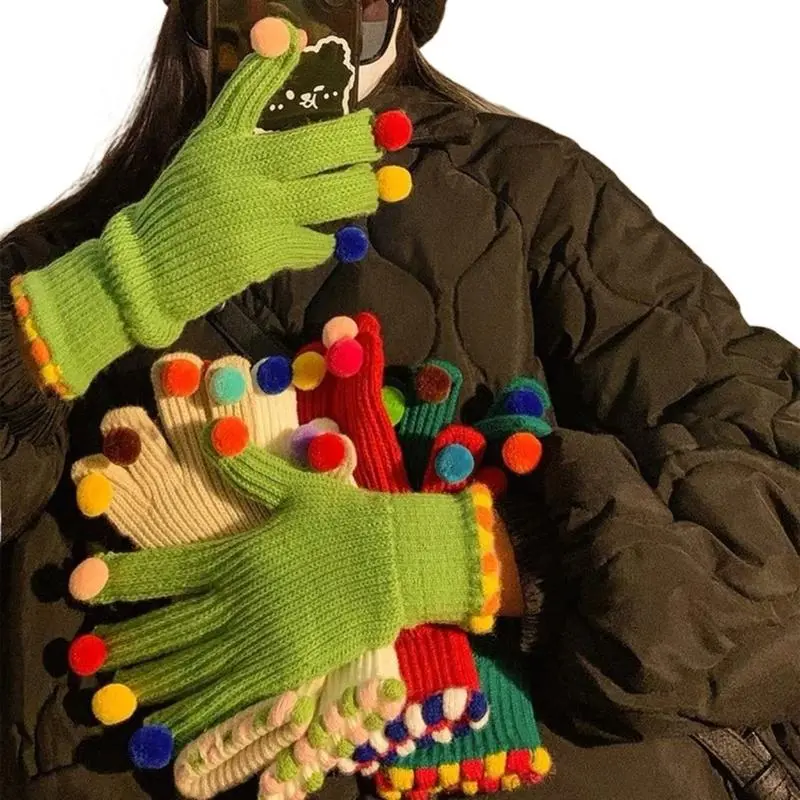Women's Cute Pom-Pom Fingerless Gloves, Soft Knit Mitts in Assorted Jelly-Bean Colors, Touchscreen-Friendly with Warm Knitted Cuffs, Soft Yarn, Assorted Colored Women's Gloves, Assorted Colors, Knit Cuff
