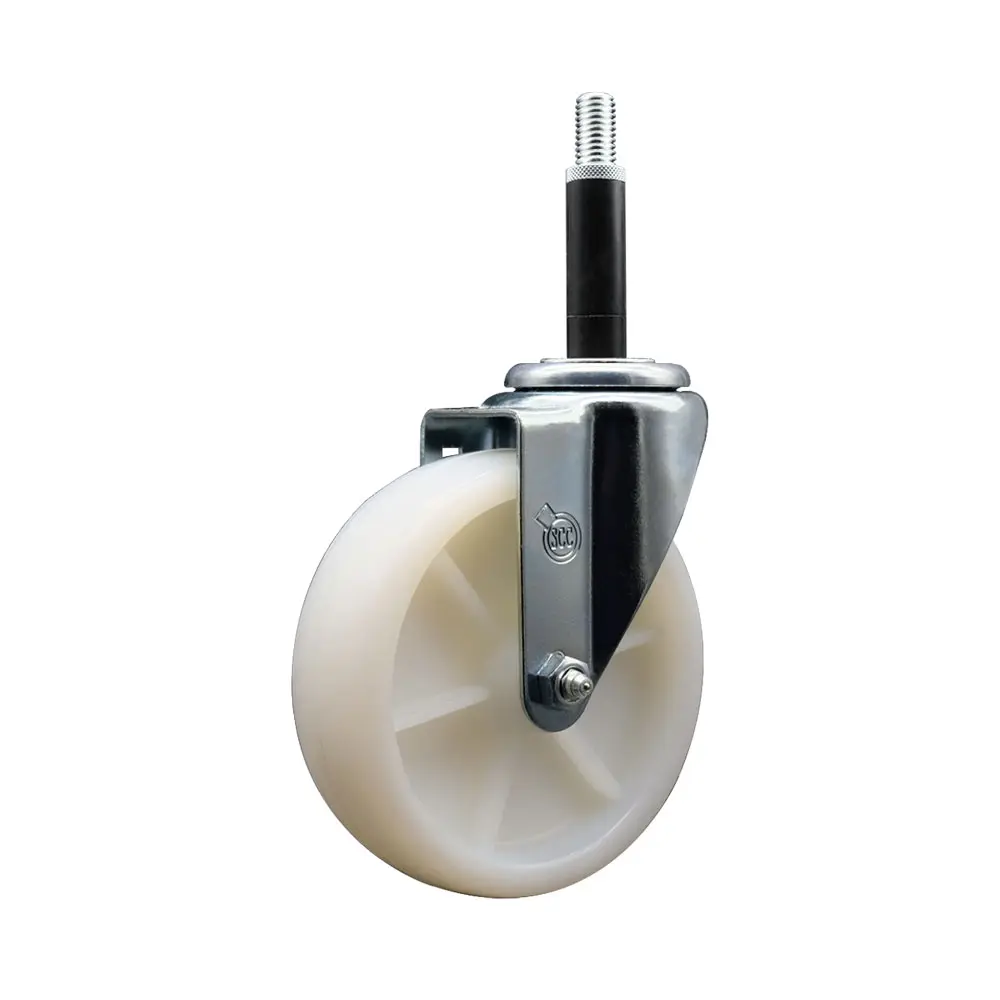 Service Caster SCC-EX20S514-NYS-34 Nylon Expanding Stem Swivel Casters, 5 in. White Nylon Wheel, 0.75 in. Stem, Bright Zinc Plated Finish, 300 lbs Load Capacity for Shop Projects