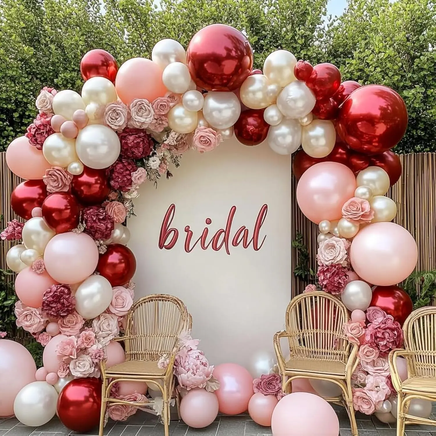 Red Pink White Balloon Arch Kit Double Stuffed Burgundy Balloons For Bridal Baby Shower Decor