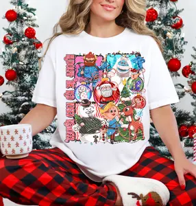 Retro Christmas Cartoon Tee - Vintage Xmas Top for Festive Pajama Party | Soft & Comfy Holiday Graphic Shirt for Summer Wear Womenswear Tshirt