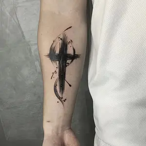 6 Large Herbal Tattoo Stickers, Suitable for Halloween Costumes and Role Play, Including 1 One Cross Elements and 5 One Random Patterns, Lasting for 7-15 Days, Waterproof and Anti-Friction, Realistic Effect, Suitable for People Who Do Not Want to Tattoo