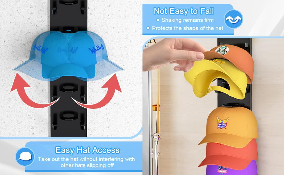 2-Pack Adhesive Hat Organizer for Wall | No-Drill Baseball Cap Display Rack (Holds 18 Hats) | Space-Saving Storage Holder for Closet, Door & Bedroom