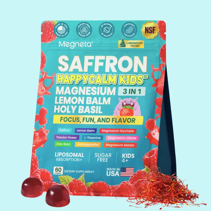 Megneta Kids Calm & Focus Gummies with Saffron – 3 in 1 Magnesium Blend + Lemon Balm | Support Mood & Relaxation | Sugar Free | 60 Gummies | Made in USA summerwins