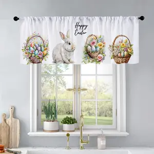 1Pc Easter Bunny Flower Watercolor printed kitchen curtains Window Curtain living room bedroom bathroom home decoration 54 * 18 inches