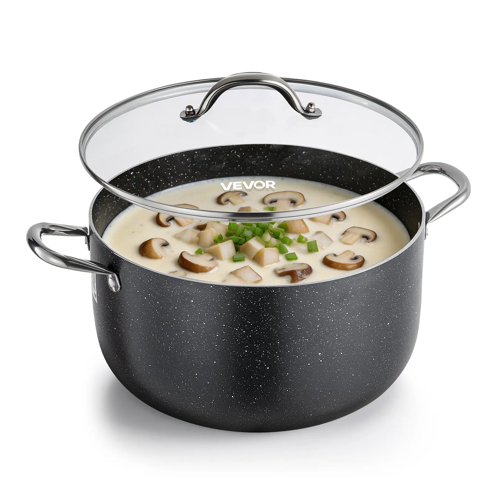 VEVOR Aluminum Stock Pot, 12-Quart Nonstick Ceramic-Coated Pot with Glass Lid, PFOA-Free, PFAS-Free, Compatible with Gas, Induction & Electric Stoves, for Soups, Stews