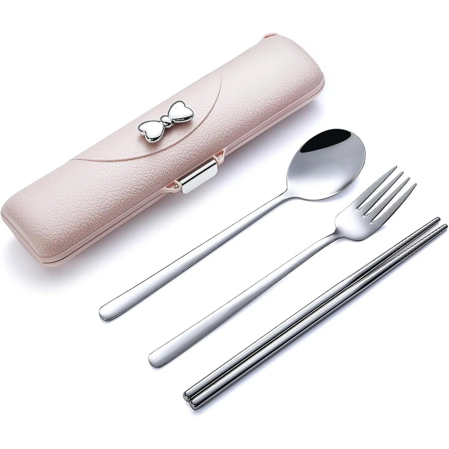 Travel Silverware Set with Case, Portable Lunch Utensils Set for Work, Reusable Travel Cutlery Set, 18/8 Stainless Steel Flatware for Caming School Picnic, Dishwasher Safe (Pink)