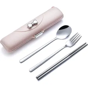 Travel Silverware Set with Case, Portable Lunch Utensils Set for Work, Reusable Travel Cutlery Set, 18/8 Stainless Steel Flatware for Caming School Picnic, Dishwasher Safe (Pink)