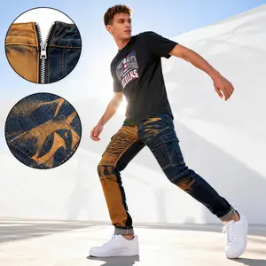 Y2K Men'S Color Block Denim Pants, Gradient Multi-Pocket Jeans, Trendy Two-Tone Washed Street Style Versatile Jeans, All-Season Wear Elastic Fabric Suitable for Machine Wash Men'S Pants-052 skinny jeans baggy jeans for men jeans pants for men selvedge